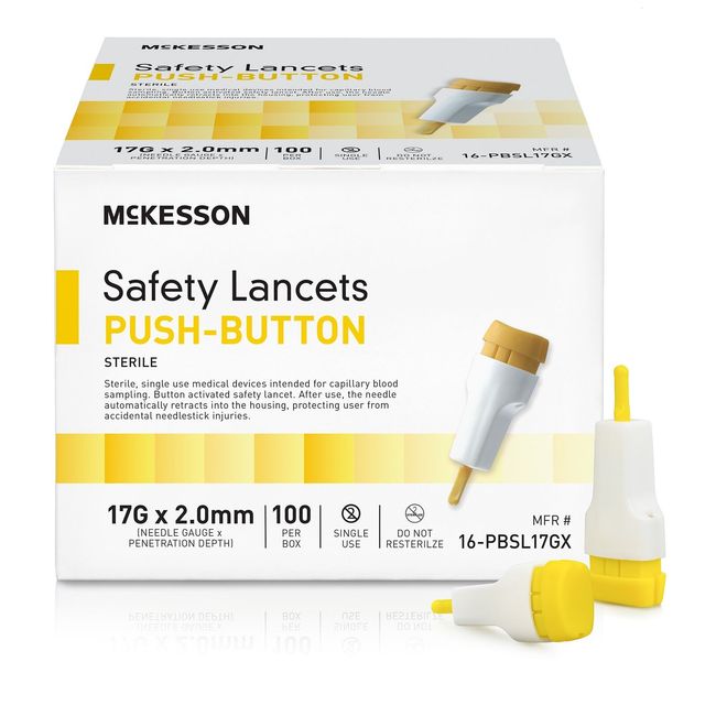 McKesson Safety Lancet 17 Gauge Blade 2.0 mm Depth 1 Box(s) 100 /Box