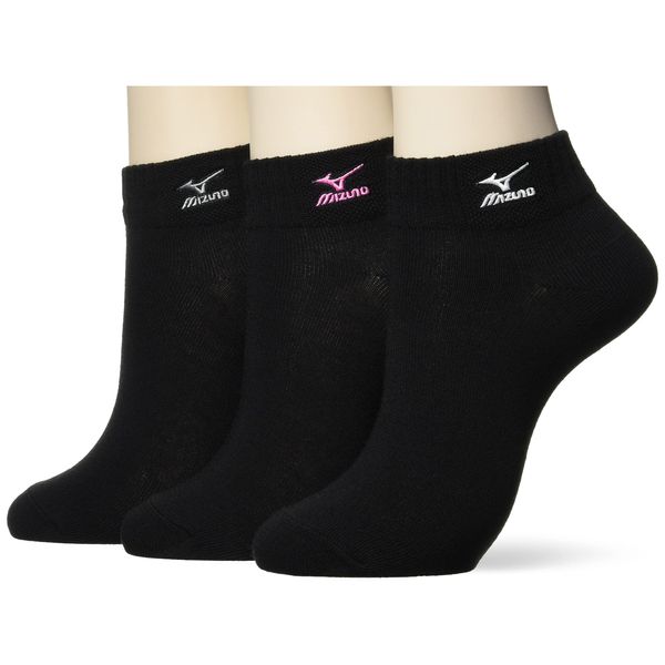 Mizuno 641-304 Women's Socks, Ankle Length, One Point, 3 Pairs/6 Pairs Set, School, School, Uniform, Club Activities, Sports, Black (Heavy Duty Design / 3 Pairs)