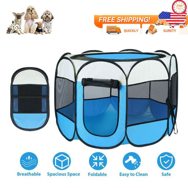 Foldable Pet Tent Octagonal Fence Cats Playpen Kennel Cage Camping 600D Oxford