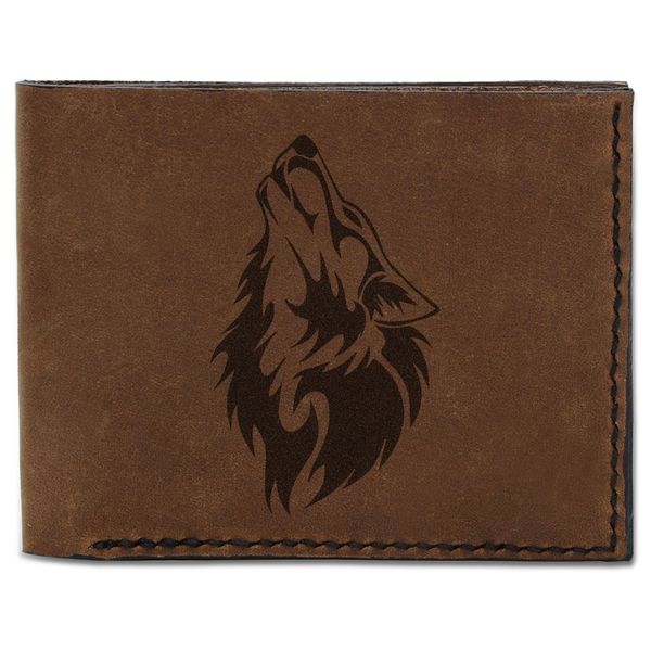 Men's Wolf Abstract -4 Handmade Natural Genuine Pull-up Leather Wallet MHLT_03