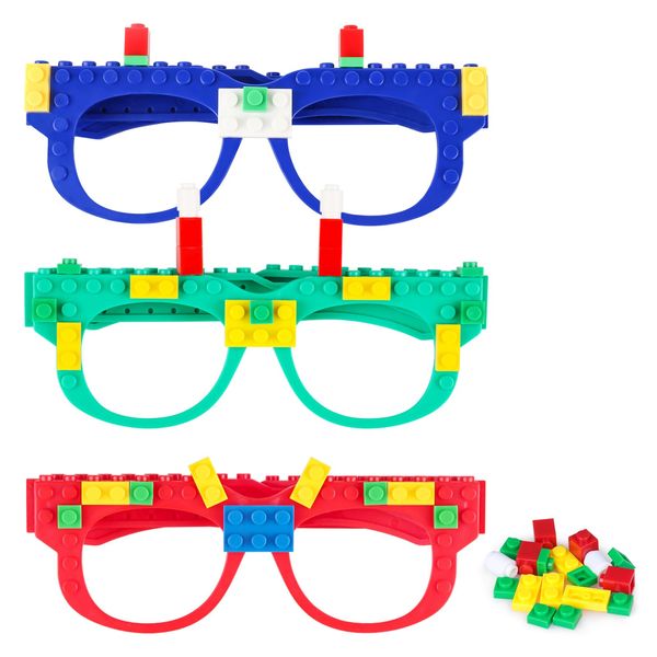 Atiloy 15 PCS Building Blocks Party Favors DIY Creative Building Bricks Glasses for Kids Birthday Carnival Party Games Toys Decorations Supplies