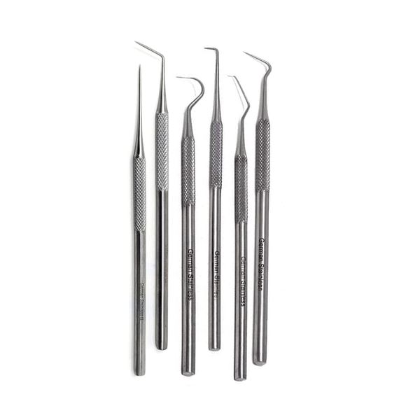 6 Dental Tools to Remove Plaque and Tartar at Home Made of Stainless Steel with Precision Tips Knurled Handle Design for Firm Grip Different Shapes to Remove Teeth Stain Pet Oral Hygiene Care