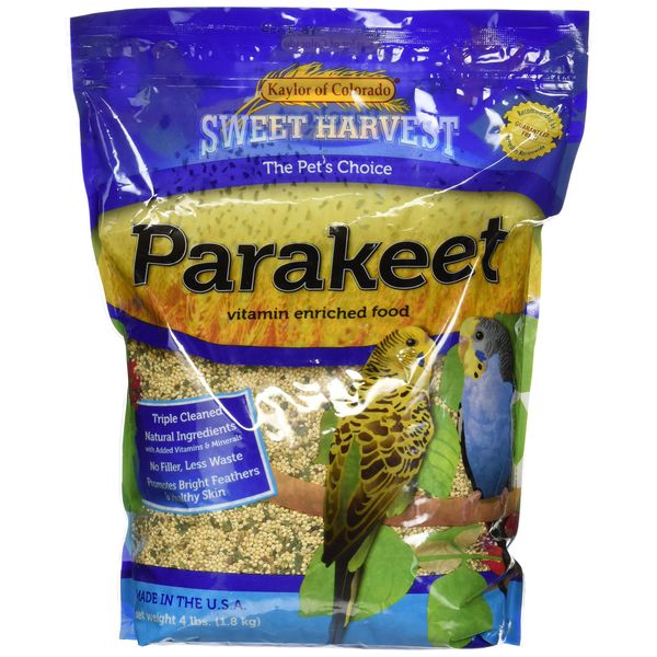 Sweet Harvest Parakeet Bird Food, 4 lbs Bag - Seed Mix for Parakeets Budgerigars Budgies