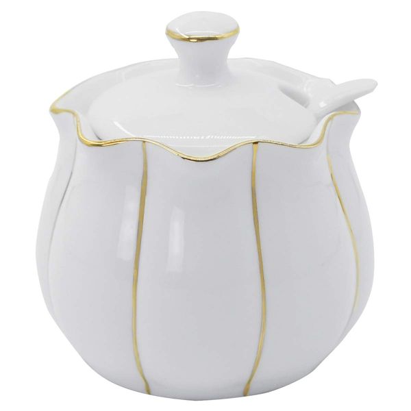 Kitchenexus Porcelain Sugar Bowl with Lid and Spoon 9.17oz/260ml Ceramic Sugar Bowl Sugar Container for Home Kitchen in Golden Edge Pumpkin Design