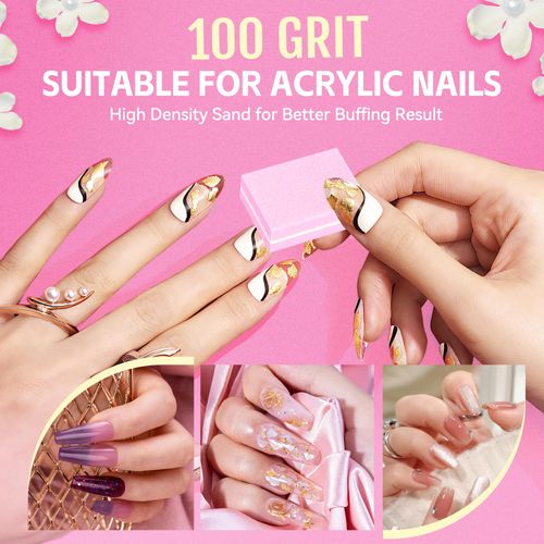 SALVMARY Mini Nail Buffer Blocks, 100/180 Grit Sponge Buffing Sanding Block File for Natural Gel Acrylic Nails Manicure Tools Set 50 Pcs, Pink