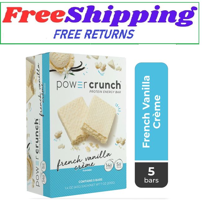 Power Crunch Original Protein Energy Bars, French Vanilla Cream, 5 Ct Box, 1.4 o