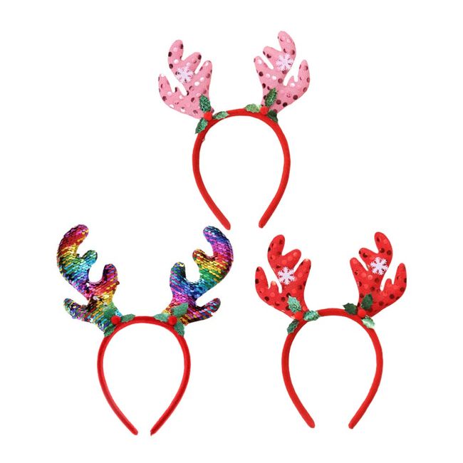 Lurrose 6pcs Sequin Antler Headbands Christmas Reindeer Hairbands Lovely Party Holiday Hairhoops for Kids Adults