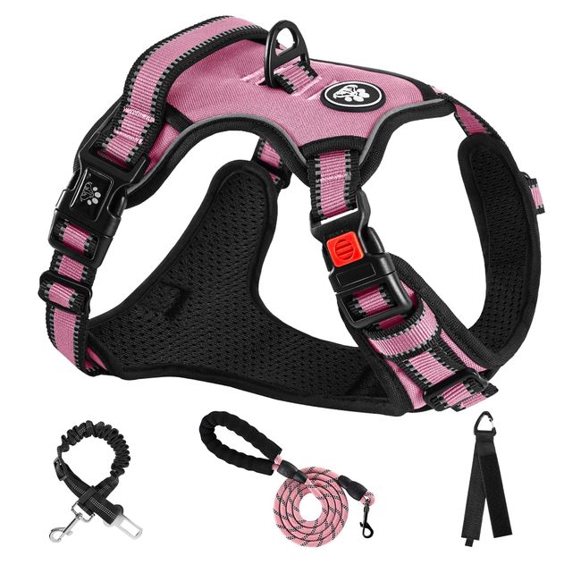 NESTROAD No Pull Dog Vest Harness with Leash, Reflective No-Choke Pet Harness with Easy Control Soft Handle for Small Medium Large Dogs (Medium, Pink)