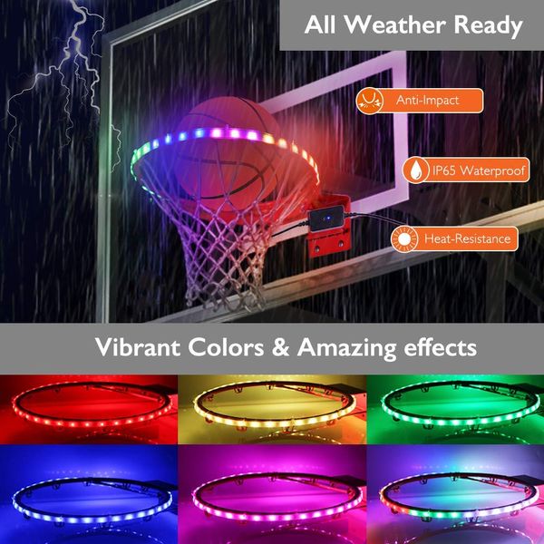 Ucomeuni Motion Sensor Basketball Hoop Lights Light Up Basketball, Rechargeable Battery Operated Rim LED Color Changing Waterproof Night Lights Set for Teen Kid Play Night Outdoors Gift