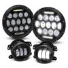 For 07-18 Wrangler Full LED Bug Eye Projector Headlight+Fog Lamps Combo Kit 4Pcs