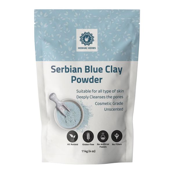 Hebhac Herbs Serbian Blue Clay Powder for Facial Masks, Creams, Skin Tightening, Body Wraps,Scrubs, and Soap Making. (114g (4oz))