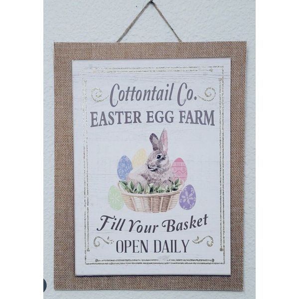 Cottontail Easter Egg Farm Decorative Hanging Sign. 12x9 “. ShipN2Hours
