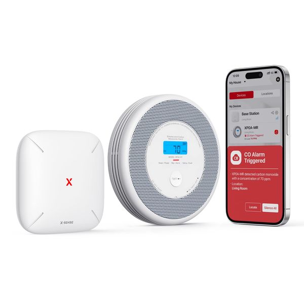 X-Sense Wi-Fi Combination Smoke and Carbon Monoxide Alarm for Home with English Voice Alerts, Wireless Interlinked Voice Alarm with SBS50 Base Station, XP0A-MR11