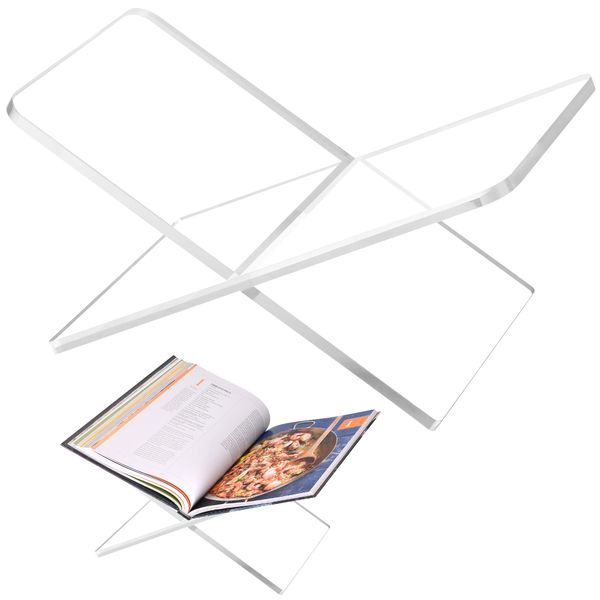 DECORANY Acrylic Book Holder 11 x 7 x 6 in Open Large Book Display Stand for Cookbook Art Book Bible Guest Book - 2-Piece Coffee Table Book Stand for Reading - Clear, Transparency