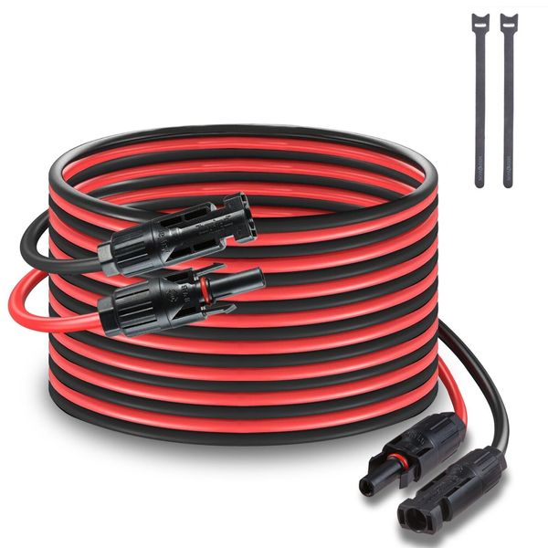 MHPOWOS 20Ft 12 AWG Solar Panel Extension Cable Solar Wire Connectors Black Red