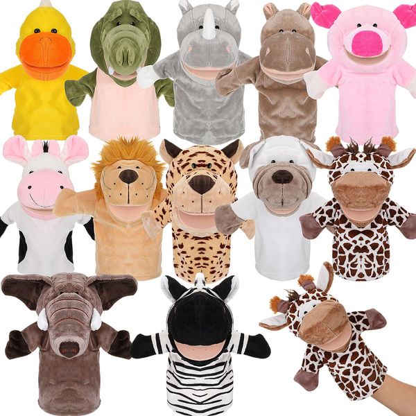 Wettarn 12 Pieces Puppets for Kids Plush Animal Hand Puppet with Open Movable Mouth Puppets Toy for Toddler School Classroom Preschool Birthday Gift(Cute Style)