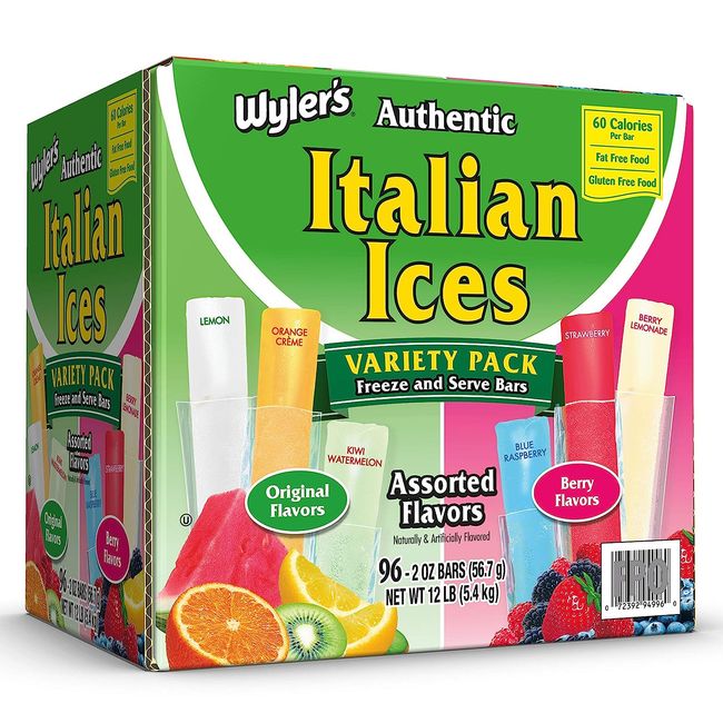 Wylers Authentic Italian Ice Fat Free Freezer Bars Original Flavors 2oz bars