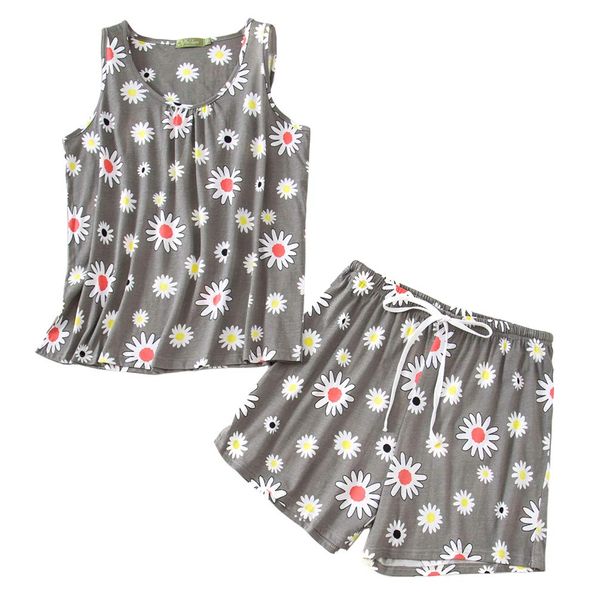 ENJOYNIGHT Women's Pyjama Sets Cotton Print Nightwear Tank Top and Shorts Sleepwear Soft Loungewear Summer Pjs Set (Medium,Flower)