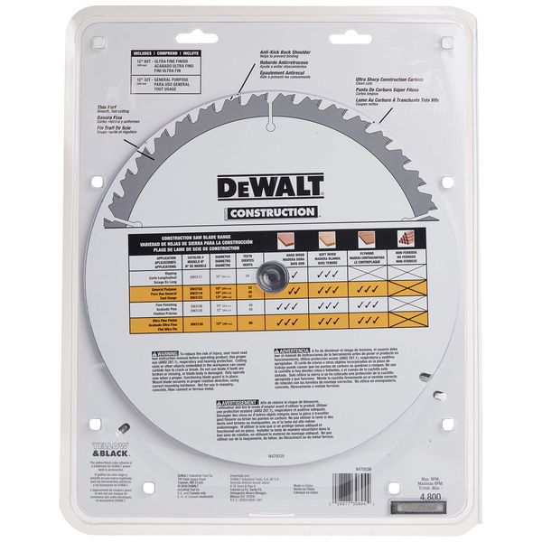 DEWALT 12-Inch Miter Saw Blade, Crosscutting, Tungsten Carbide, 80-Tooth, 2-Pack (DW3128P5)