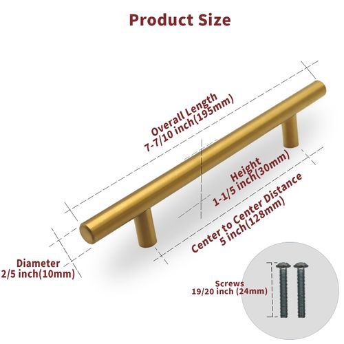 HARDHAWK 10 Pack 5 Inch Hole Center Cabinet Pulls Handles, Gold Kitchen Cabinet Pulls Stainless Steel Cabinet Hardware Handles for Kitchen, Cabinet Bathroom Drawer Pulls for Cabinets Closet Handles
