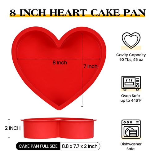 AOTASO 8 Inch Silicone Heart Shaped Cake Pans Small Heart Cake Pan Set Nonstick Silicone Heart Molds for Baking (2 Pcs, Red)