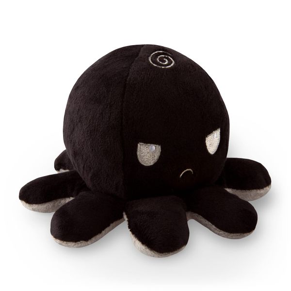 TeeTurtle - The Original Reversible Octopus Plushie - Black + Gray - Cute Sensory Fidget Stuffed Animals That Show Your Mood