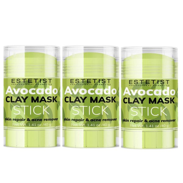 3 Pack Avocado Clay Mask Stick Set Deep Pore Cleanser Blackhead Remover