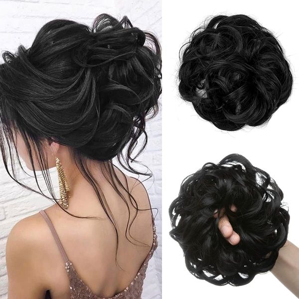 SARLA Messy Hair Bun Hair Piece for Womens Synthetic Hair Buns Extension Scrunchies Hairpieces Ponytail Hair Extensions Jet Black