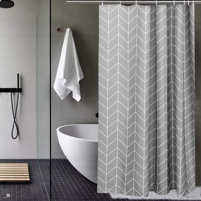 AooHome Shower Curtain Waterproof Mildew Resistant 120x150cm Unit Bath Bathroom High Density Quick Dry Weighted Thick Striped Blindfold Bath Supplies Bath Curtain with Ring Gray