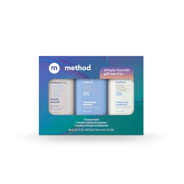 Method Body Wash and Hair Care Gift Set, Simply Nourish, 3.4 oz Travel Size Bottles