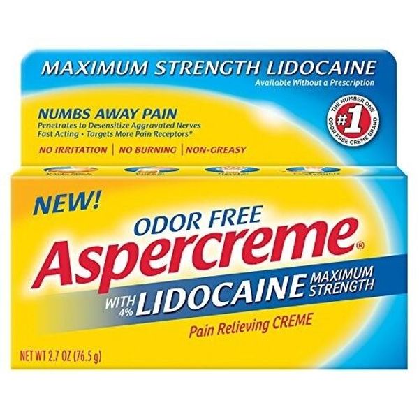 Aspercreme with Lidocaine Maximum Strength Pain Relieving Cream Odor Free 2.7 Oz