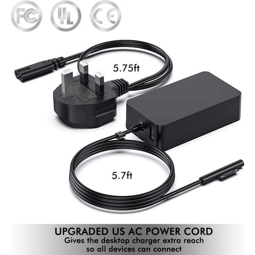 65W Microsoft Surface Pro Charger, 65W Microsoft Laptop Charger Power Adapter for Surface Pro 9/8/X/7/6/5/4/3, with 5V 1A USB Port