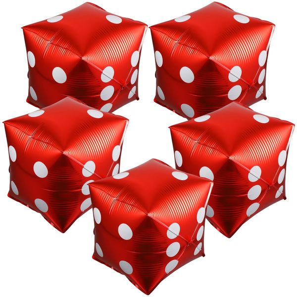 5Pcs Cube Dice Foil Balloons, Red Square Shaped Balloons Aluminum Foil Balloons for Las Vegas Party, Theme Night Birthday Party Decoration Supplies