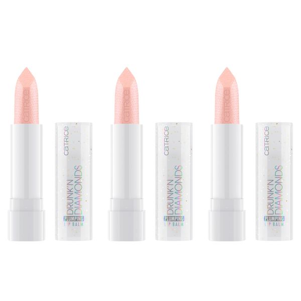 Catrice Drunk'n Diamonds Plumping Lip Balm, Nr. 060, Nude, feuchtigkeitsspendend, pflegend, vergrößernd, glänzend, vegan, ohne Parabene, ohne Mikroplastikpartikel, Nanopartikel frei, 3er Pack (3x3.5g)