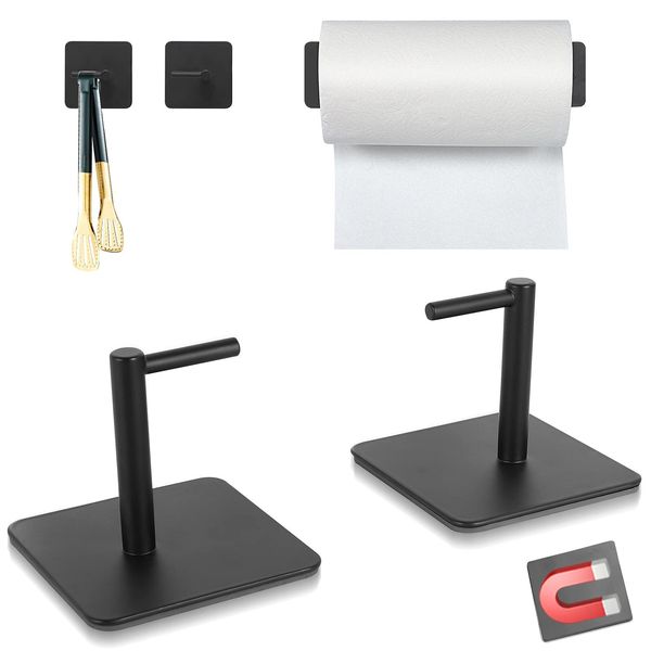 Magnetic Towel Rack Kitchen Paper Holder Stainless Steel Toilet Paper Holder Refrigerator Hook Wall Hanging Hook Adjustable (2 Pieces-Magnet-Black)