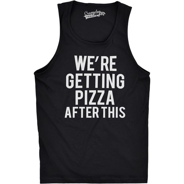 Mens were Getting Pizza After This Funny Workout Sleeveless Gym Fitness Tank Top (Black) - S