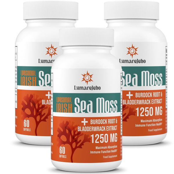 Liposomal Irish Sea Moss Softgels 30000mg, High Strength Wildcrafted Irish Seamoss Tablets with Bladderwrack and Burdock Root, 30:1 Extract Formula, for Immune System, 180 Softgels