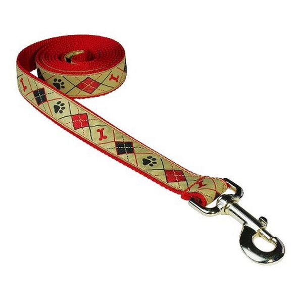 Small Tan Argyle Dog Leash: 3/4" Wide, 4ft Length - Made in USA.