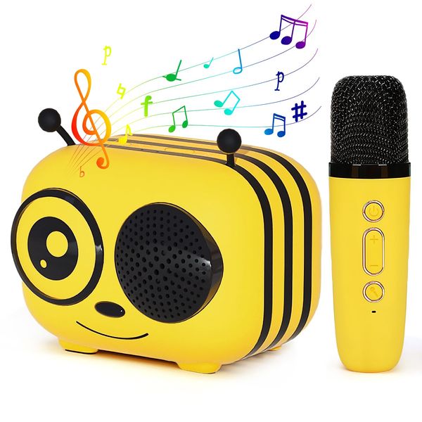 Mini Karaoke Machine for Kids Adults, Music Toys for Girls Boys Ages 3-12 Portable Bluetooth Speaker with 1 Wireless Microphone Birthday for Girls 4 5 6 7 8 10+ Years Old Home Party