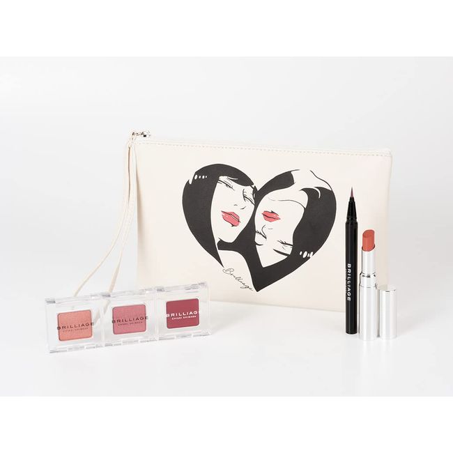 Brilliage Holiday Collection 2022 Set Contents (Wonder Creation (Penelope) / Wonder Creation (Amelia) / Glow Balm (Honey Brown) / Dewy Cheeks (Winter Rose) / 24hours Liquid Liner (Rose Mauve) / Vegan Leather Pouch) [Brand produced by Chiaki Shimada ]