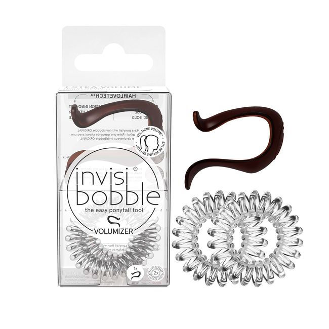 Invisibobble Volumizer Frisurenhilfe Fülliger Pferdeschwanz Braunes Haar Zopf Push-Up-Effekt mit extra starkem Halt 1x Volumizer Braun, 2x Haargummi Spirale