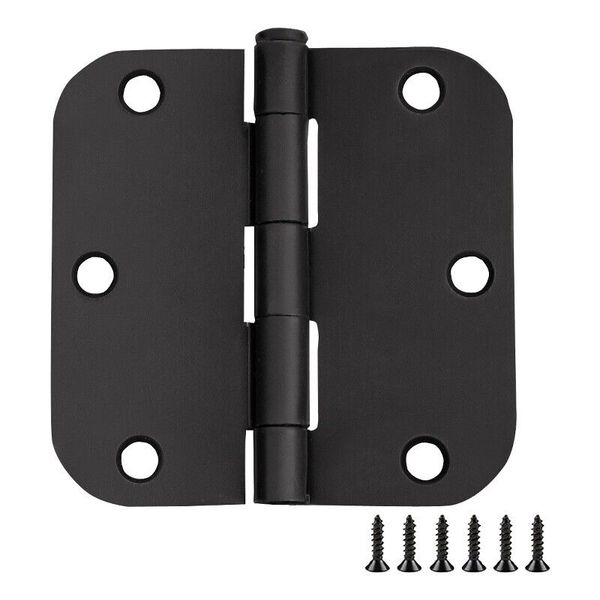 Stainless Steel Door Hinge in Matte Black 3 1/2 Inch 5/8 Inch Radius 12 Pack