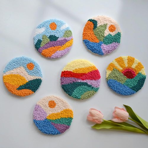 Huacan Love Punch Needle Coaster Kit, 2PCS Punch Needle Embroidery Craft Kit (6 Round)