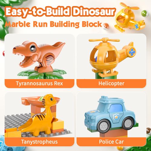 Airkid Marble Runs for Kids 4-8, Dinosaur Toys, Montessori Learning STEM Building Toys, Compatible with All Major Brands of Building Blocks for Toddler, Kids Ages 3 4 5 6 7 8+ Boys Girls Gifts