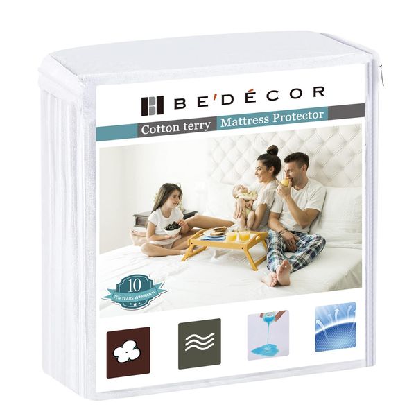 Bedecor Queen Mattress Protector Waterproof Cotton Mattress Cover Pee Proof Liquid Proof Pet Incontinence Elderly Essentials Bed Cover Fitted Sheet Deep Pocket for 9-18 inch Mattress