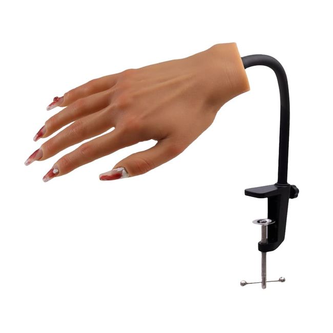 KnowU Silicone Practice Hand for Acrylic Nails, Nail Pratice Hand with Stand Bracket, Realistic Fake Hand Model for Nails Art Practice Tool,Fexible and Bendable, Left
