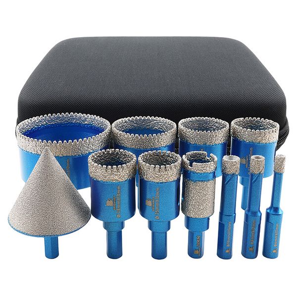 Diamond Drilling Bit Hole Saw Set Tile Granite Triangle Shank 11pc Hand Drill