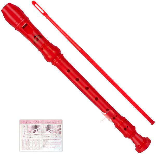 Eastrock Recorder Instrument German Style Soprano Recorder Red 3 Pieces for Beginners with Cleaning Rod, Fingering Chart, Packing Bag, Thumb Rest