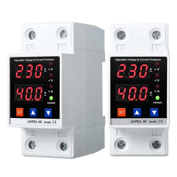 Jadeshay Current Voltage Protector,Voltage Meter Current Tester,40A AC220V 2P Adjustable Overvoltage Undervoltage Protective Device DIN Rail Surge Protector Relay