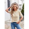 Runcati Women's Short Sleeve Knitted Jumper Casual Crew Neck Puff Sleeves Elegant Plain Sweat Shirt Pullover, beige